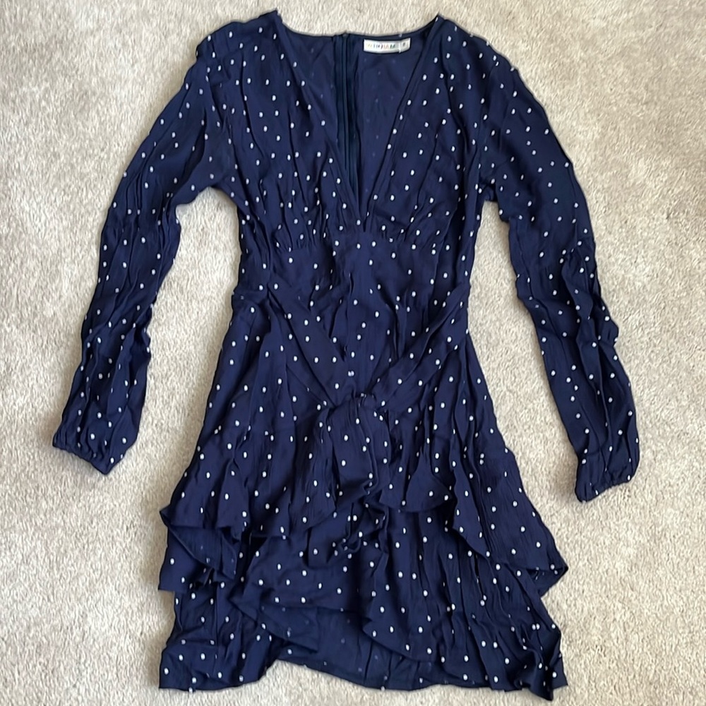 Navy and White Polka Dot Long Sleeve Dress